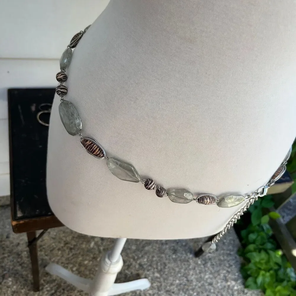 VTG Y2K Beaded Chain Belt Witchy Boho Festival Art Girl Zebra